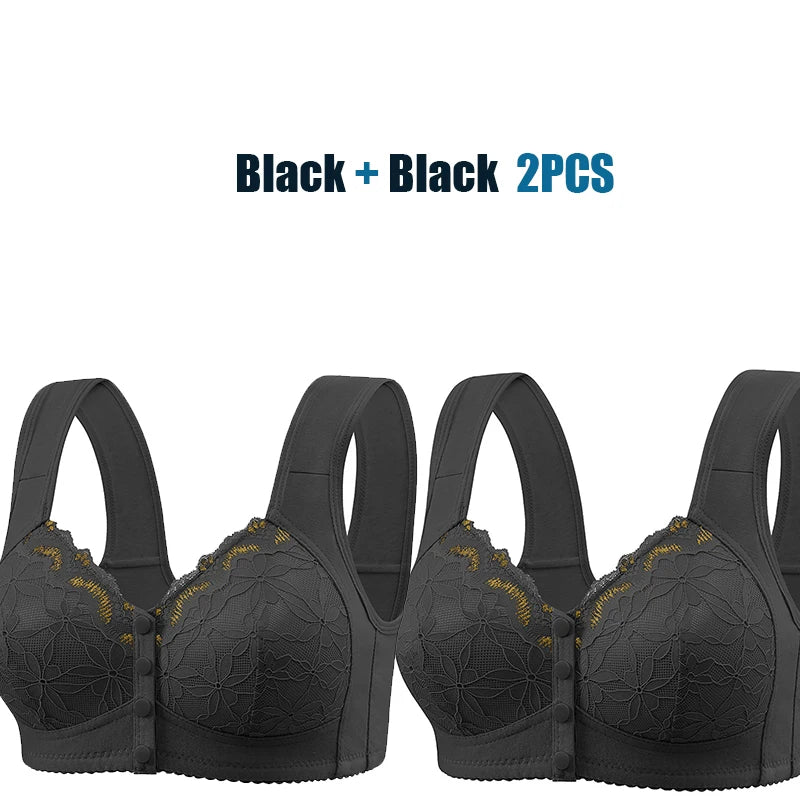 Soft Cotton Thin Cup Front Buckle Underwear Middle-aged Elderly Women Lace No Underwire Vest Type Extra Large Comfortable Bra