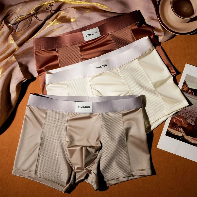 4 Pieces Light Luxury Cool Feeling Men's Underwear Ice Silk Underpants Breathable Antibacterial Panties Mesh Flat-angle Pants