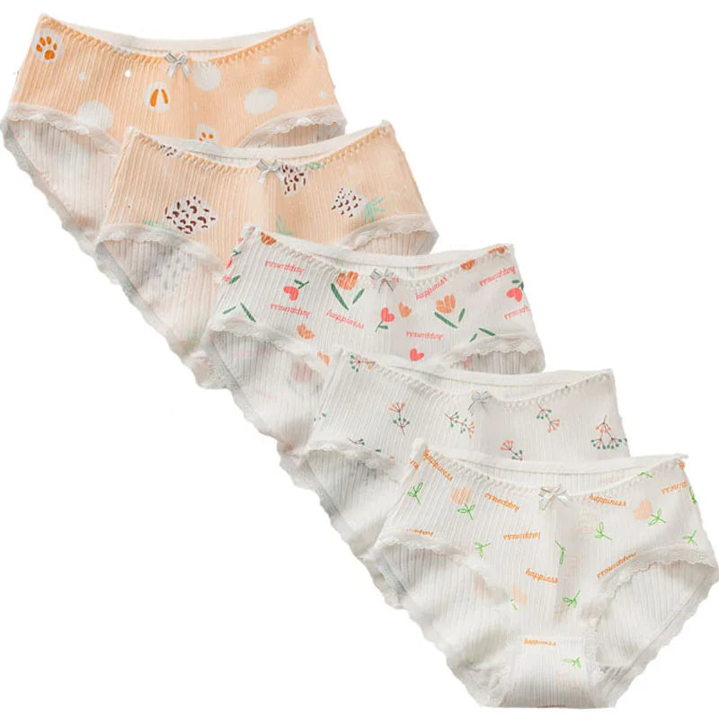 5 Pcs/set Teens Girls Underwear Cotton Adolescent Girls Briefs Soft Teenage Girl Panties Age 8-16 Years Kids Triangle Underpants