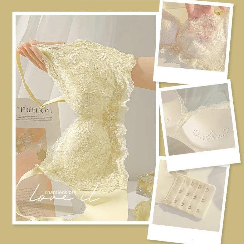 Underwear For Women In Summer, Thin, Large Breasts, Small Breasts, Gathered Summer, Thin, Breathable, Wire-free Sexy Lace Bra