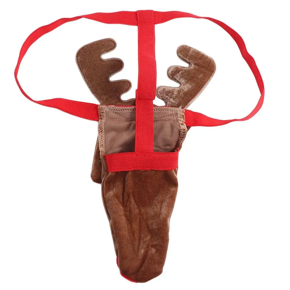 Cute Christmas Elephant Nose Thongs Reindeer Elk Men's Underwear Exposed Funny T Back Panties Male