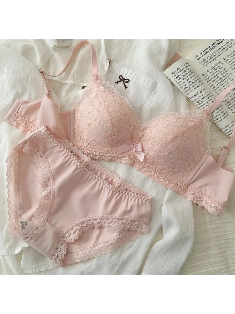 YUQI Lace Bra Set for Women - Push Up Bralette Small Chest Anti-Sagging Support, Sexy Lingerie to Display Large Pair  bra set