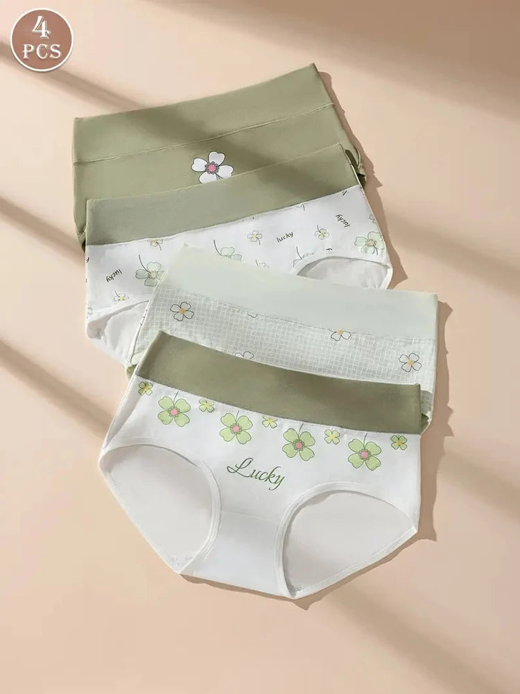 4Pcs/Set High Waist Underwear Cotton Women Panties Fashion Print Ladies Briefs Sexy Panty Breathable Female Lingerie Plus Size
