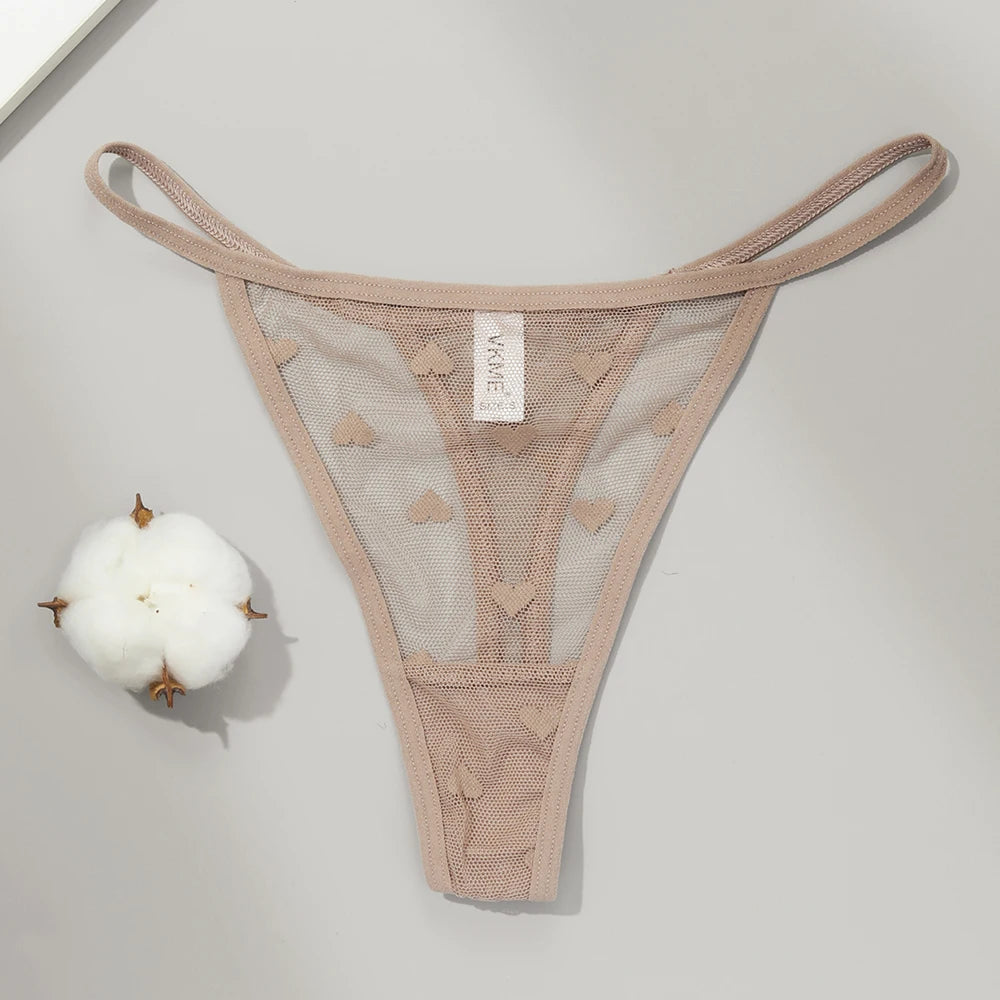 Sexy Lace Sheer Thong Panties Underwear Women's Low Waist G-String T-Pants Lingerie Panties Heart See Through Mesh Underpants