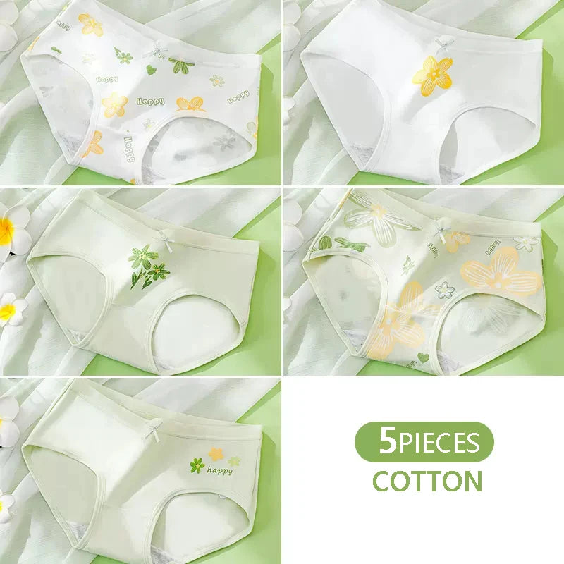 5Pcs/Set Women's Cotton Panties Cute Print Underwear Soft Girls Briefs Sexy Underpants Low Waist Female Breathable Lingerie