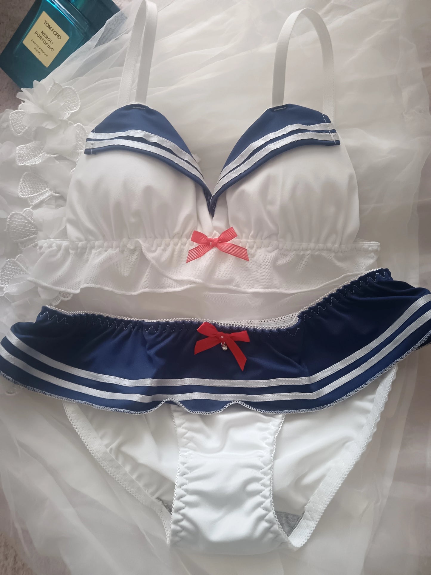 Women's bra set Japanese loli underwear female soft girl navy sweet cute without steel ring teenage sailor suit bra set