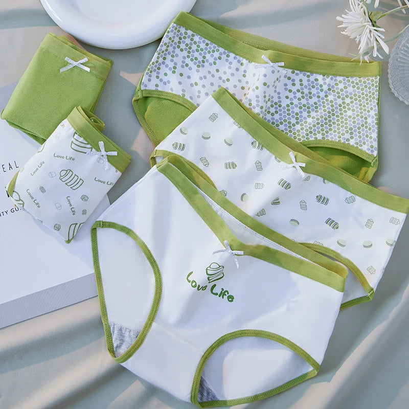 5Pcs Cute Print Young Girls Briefs Cotton Panties Women Breathable Underwear Sexy Low-Rise Ladies Underpants Female Lingerie
