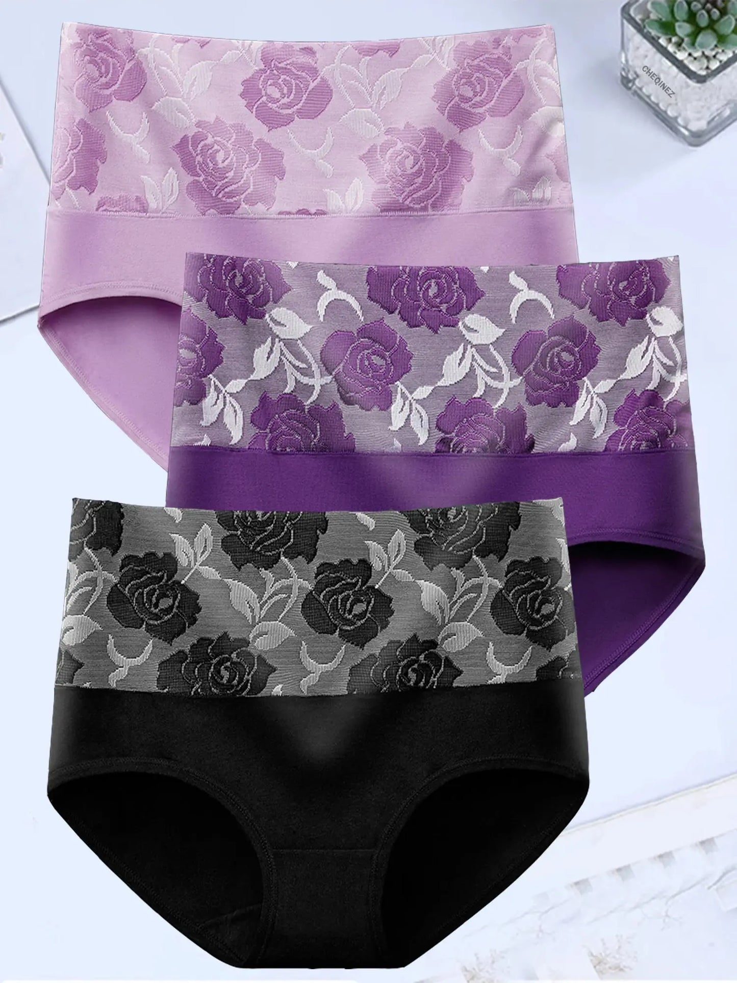 3Pcs/Lot High Waist Panties for Women Cotton Plus Size Underwear Female Print Flower Briefs Ladies Shapers Soft Sexy Lingeries
