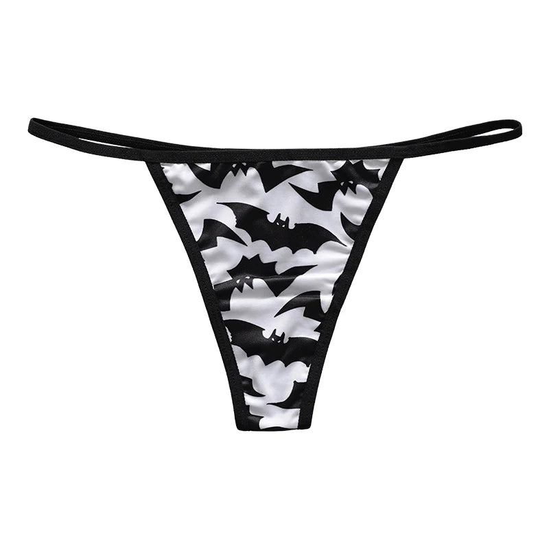 Halloween Mid Waist T-Back Ice Silk Tanga Ropa Interior String Underwear Woman Panties