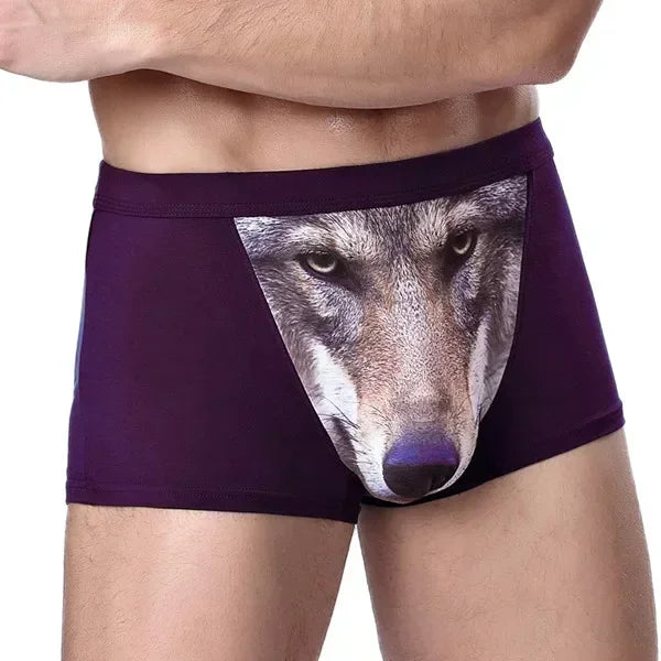 Boxer Men Underpants Modal Men's Wolf Panties Cartoon Animal Funny Boxers U Pouch Bulge Underwear Men  Lingerie Gift