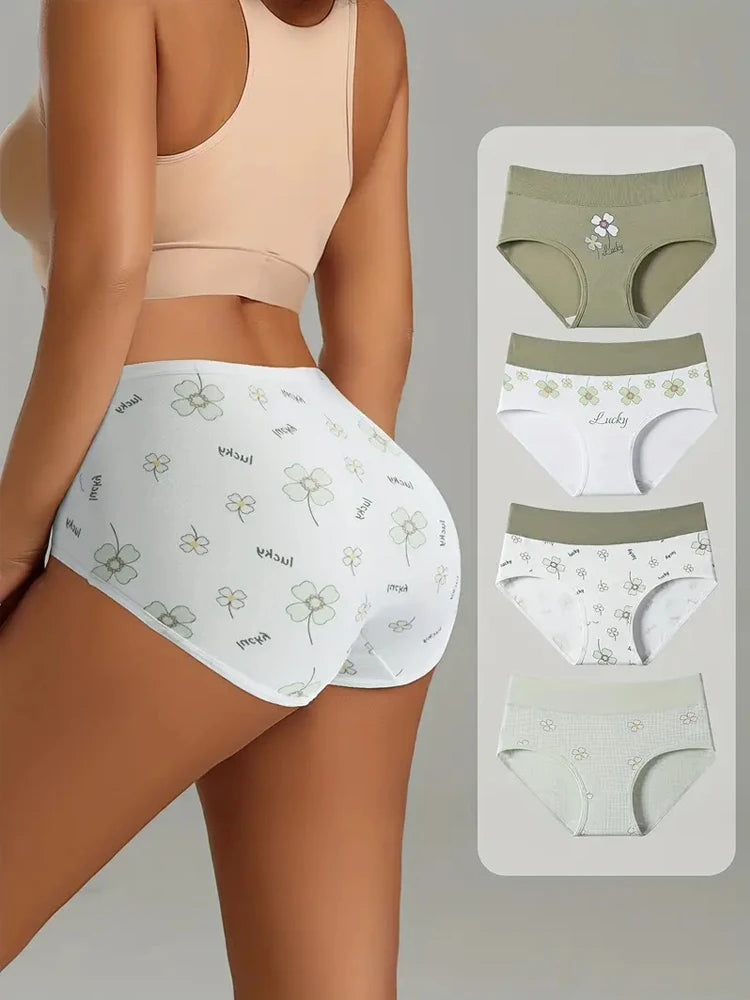 4Pcs/Set High Waist Underwear Cotton Women Panties Fashion Print Ladies Briefs Sexy Panty Breathable Female Lingerie Plus Size