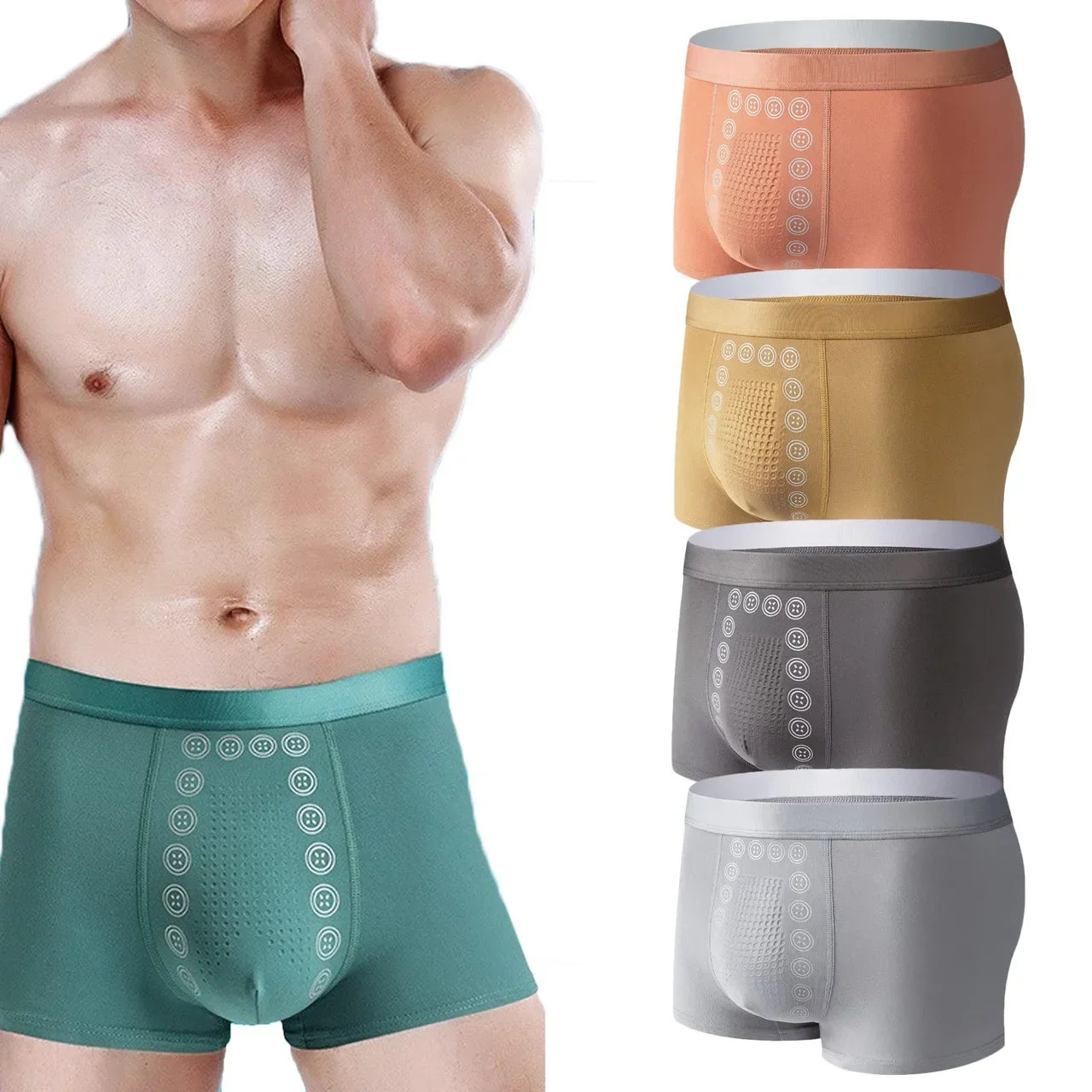 Men's Boxer Shorts 3A Graphene Antibacterial Ice Silk U-shaped Raised Bag Underwear Massage Particle Breathable Underwear