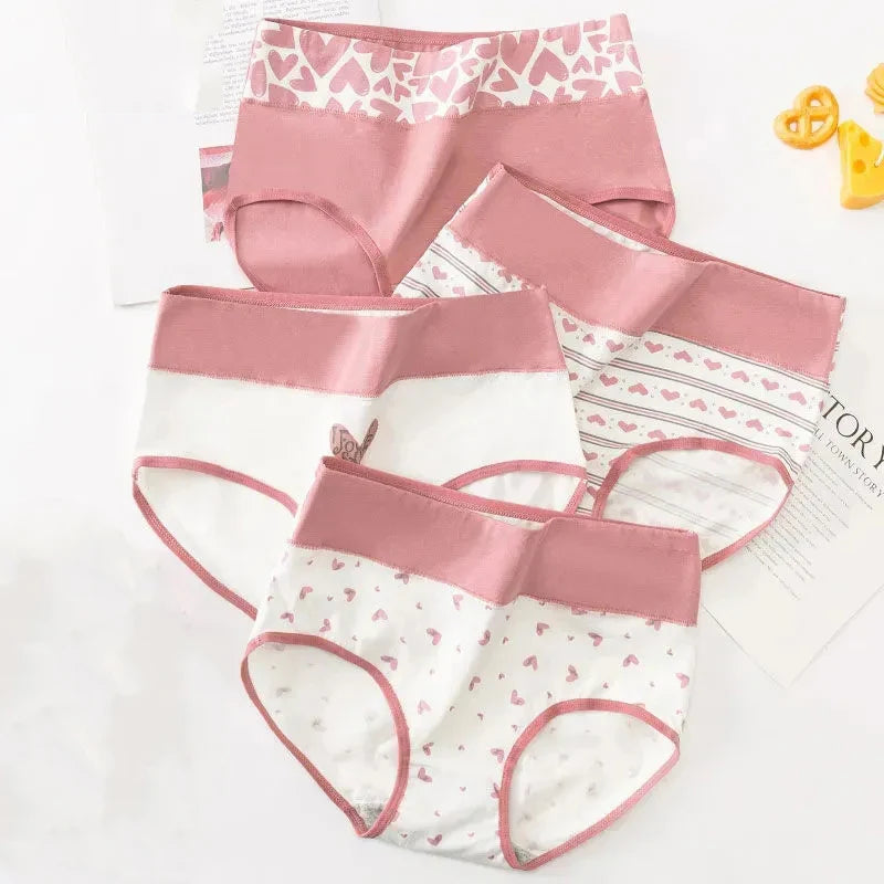 4Pcs Cotton Women Panties High Waist Underwear Print Pantys Ladies Briefs Breathable Plus Size Underpants Sexy Female Lingerie
