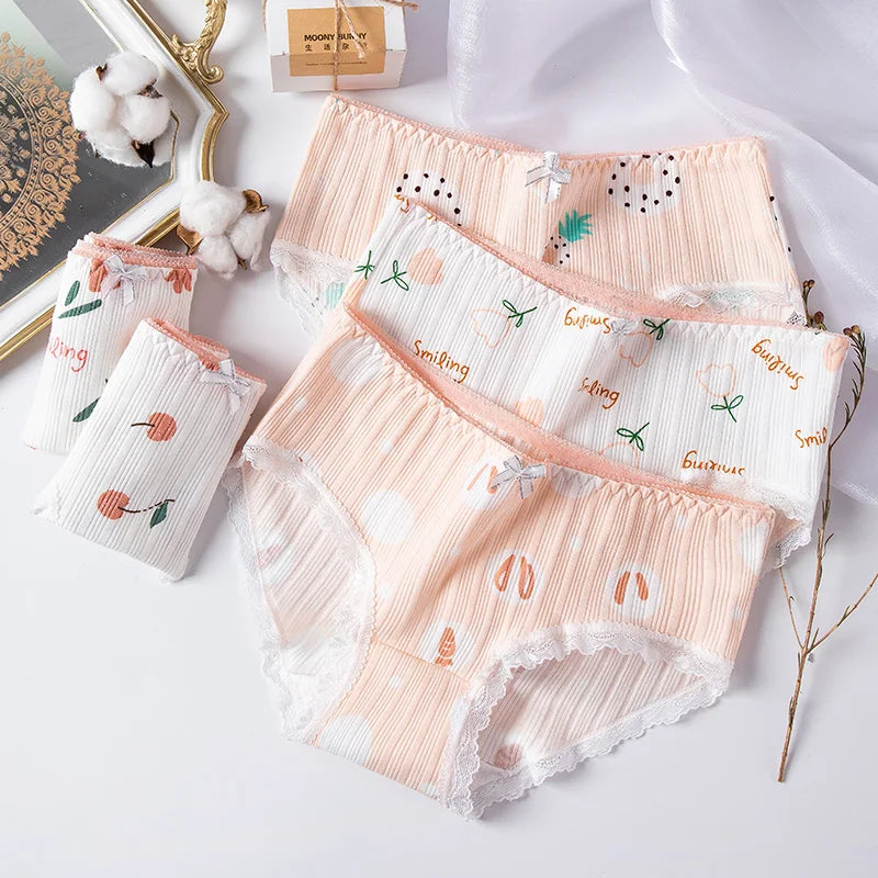 5Pcs Cute Print Young Girls Briefs Cotton Panties Women Breathable Underwear Sexy Low-Rise Ladies Underpants Female Lingerie