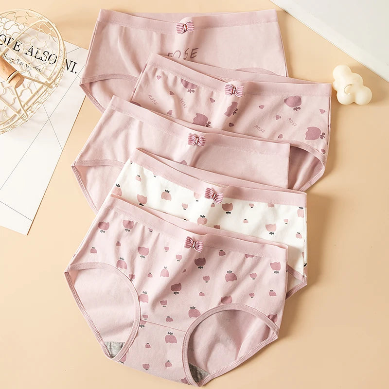 5Pcs Cute Print Young Girls Briefs Cotton Panties Women Breathable Underwear Sexy Low-Rise Ladies Underpants Female Lingerie