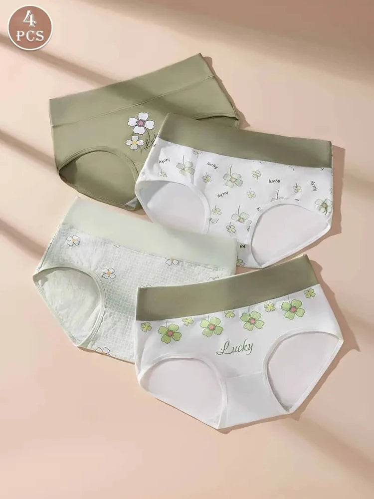 4Pcs/Set High Waist Underwear Cotton Women Panties Fashion Print Ladies Briefs Sexy Panty Breathable Female Lingerie Plus Size