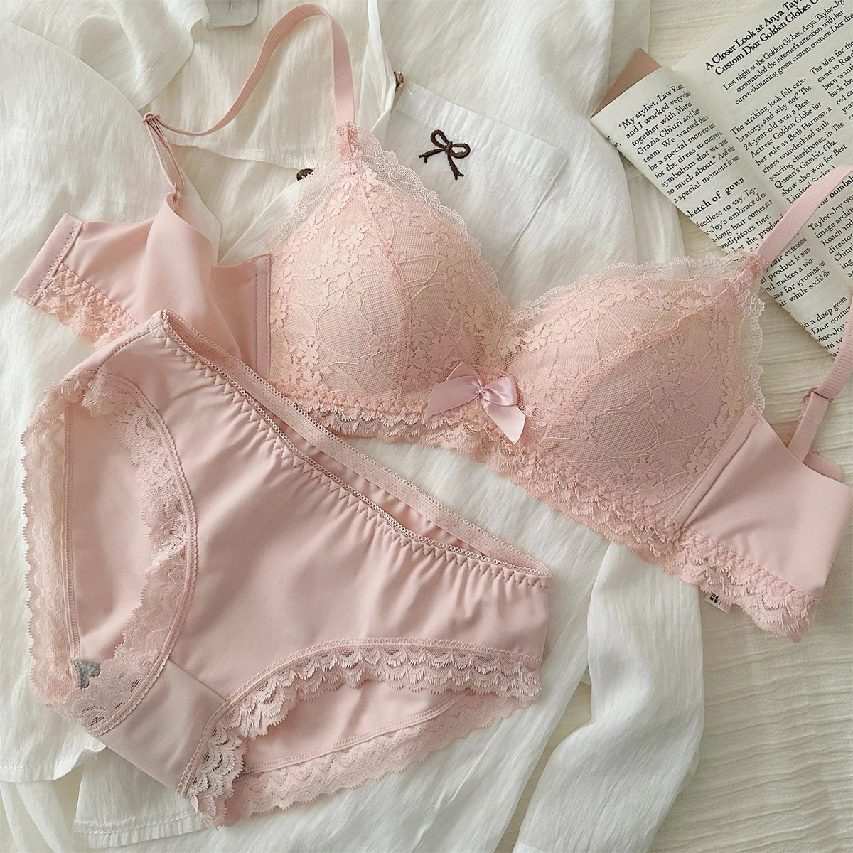 YUQI Lace Bra Set for Women - Push Up Bralette Small Chest Anti-Sagging Support, Sexy Lingerie to Display Large Pair  bra set