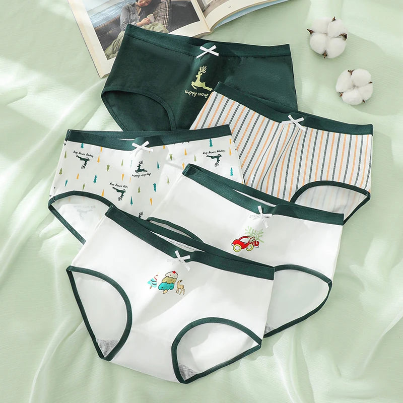 5Pcs Cute Print Young Girls Briefs Cotton Panties Women Breathable Underwear Sexy Low-Rise Ladies Underpants Female Lingerie