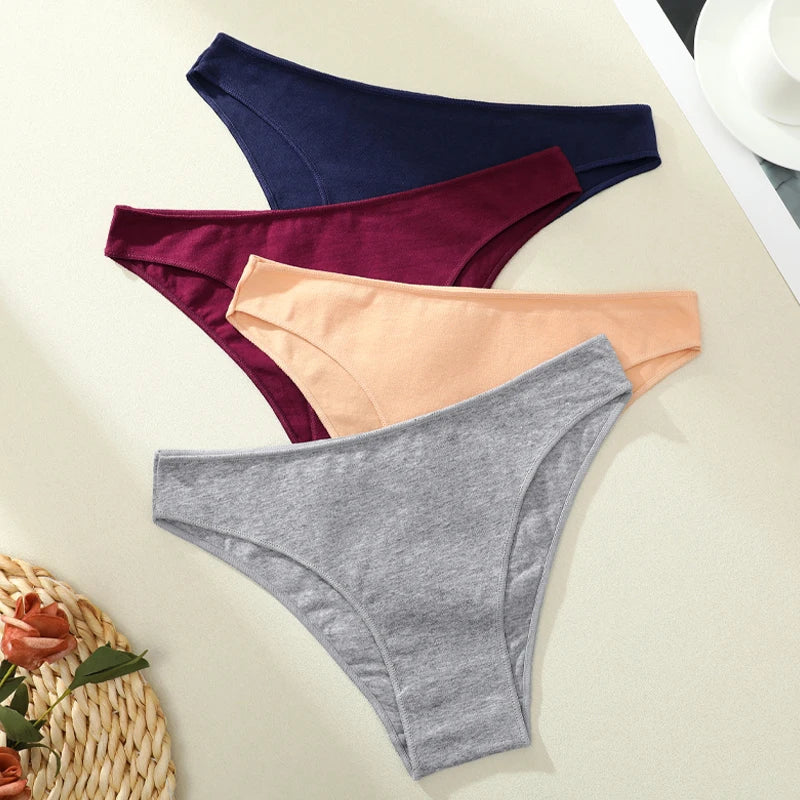 4PCS Women's Cotton Seamless Panties Sexy Low Waist Solid Color Underwear Female Breathable Briefs Soft Comfortable Lingerie New