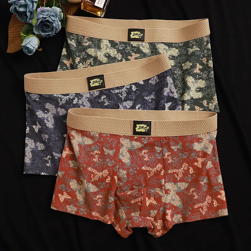 EXILIENS New Romantic Butterfly 1pcs/3pcs Cotton Boxer Men Underwear Hot Mens Boxers New BoxerShorts Man Panties Size L3XL KX758