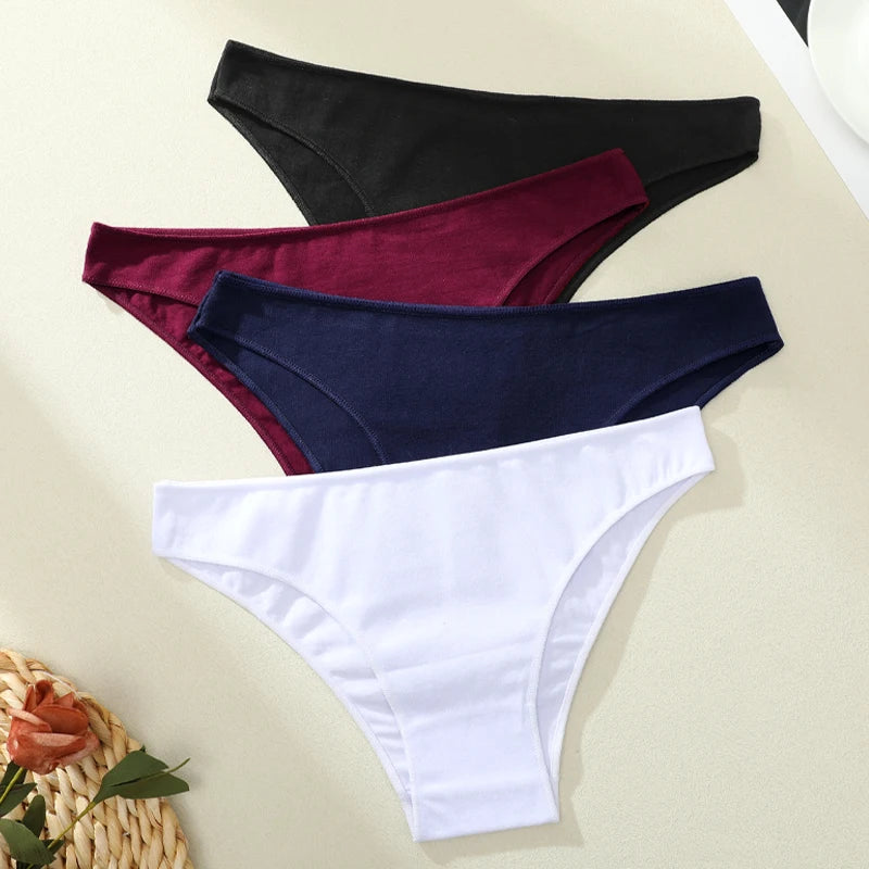 4PCS Women's Cotton Seamless Panties Sexy Low Waist Solid Color Underwear Female Breathable Briefs Soft Comfortable Lingerie New