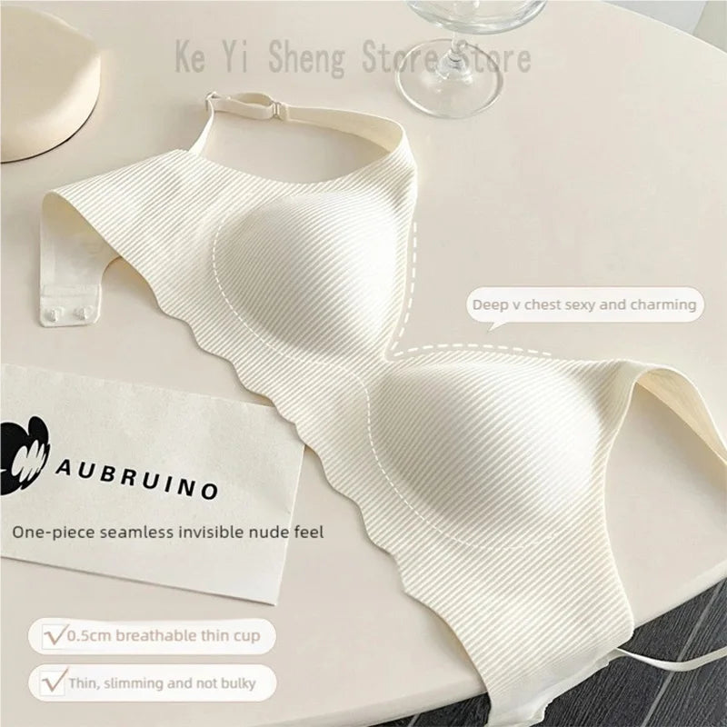 Women's seamless underwear, women's bras without steel rings, small breasts, sexy deep V, beautiful back bras