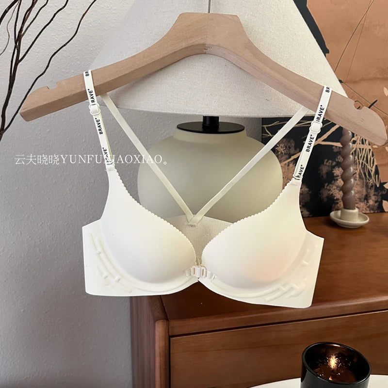 Front-Closure Backless Lingerie Set with Small-Bust Gathering, Anti-Sagging, Uplifting, Comfortable, And Wire-Free Bra Set.