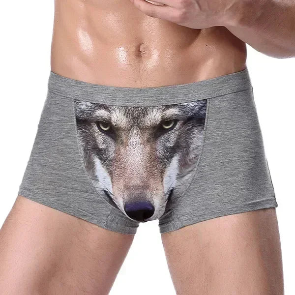 Boxer Men Underpants Modal Men's Wolf Panties Cartoon Animal Funny Boxers U Pouch Bulge Underwear Men  Lingerie Gift
