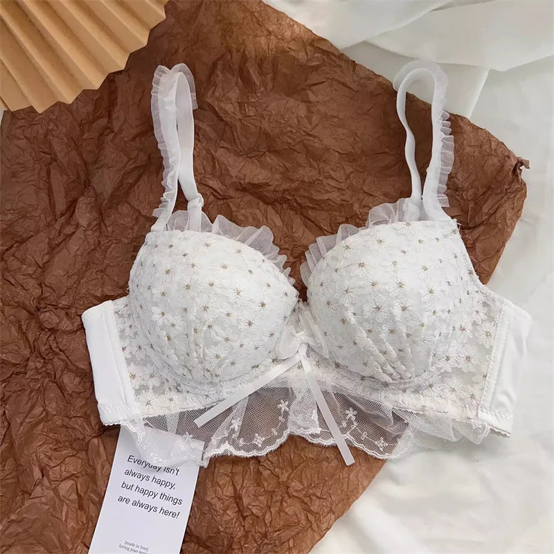 Women's Bra Set Small Breasts Gathered Upturned Girls Bra with Steel Ring Adjustable Collection of Breasts Bra Set