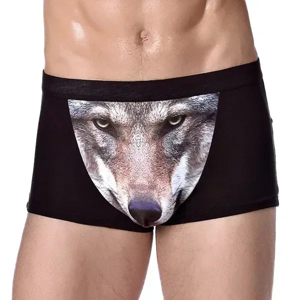 Boxer Men Underpants Modal Men's Wolf Panties Cartoon Animal Funny Boxers U Pouch Bulge Underwear Men  Lingerie Gift