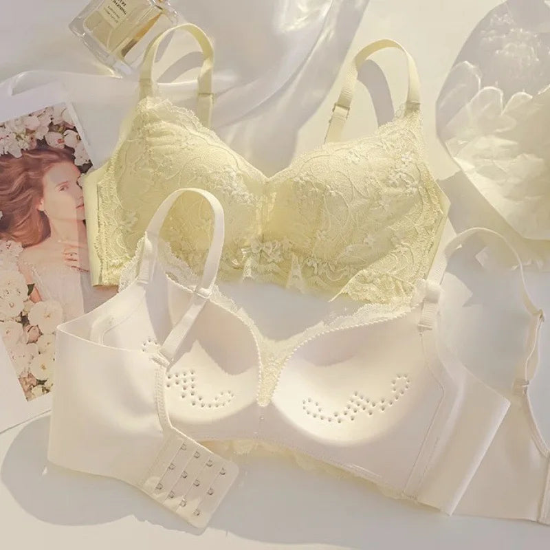 Underwear For Women In Summer, Thin, Large Breasts, Small Breasts, Gathered Summer, Thin, Breathable, Wire-free Sexy Lace Bra
