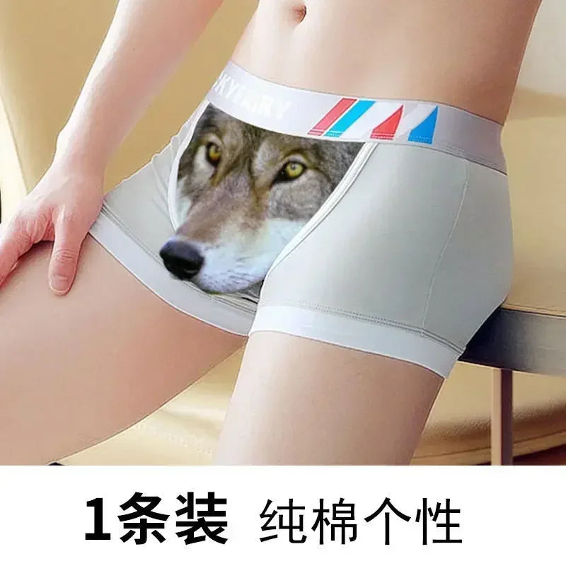 Boxer Men Underpants Modal Men's Wolf Panties Cartoon Animal Funny Boxers U Pouch Bulge Underwear Men  Lingerie Gift