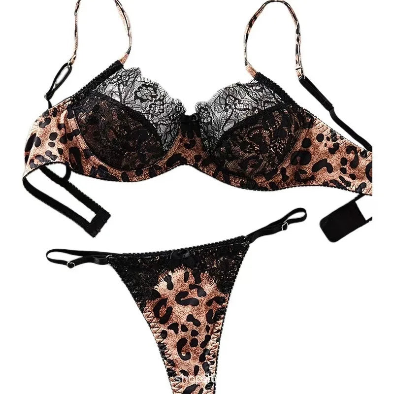 Leopard print ultra-thin lace bra set - romantic and comfortable classic and fashionable women's seamless underwear