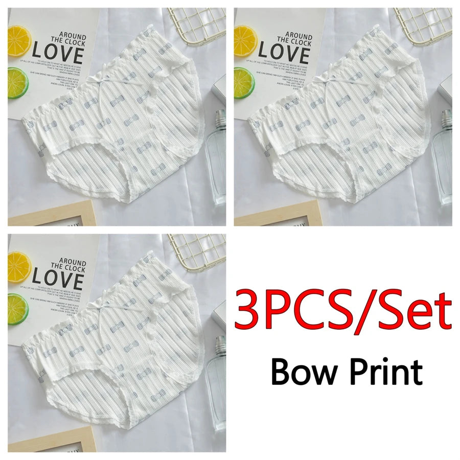 3PCS/Set Cotton Panties Women Underwear Panty Fashion Thread Bow Briefs Lovely Girl Seamless Underpants Female Lingerie Selling