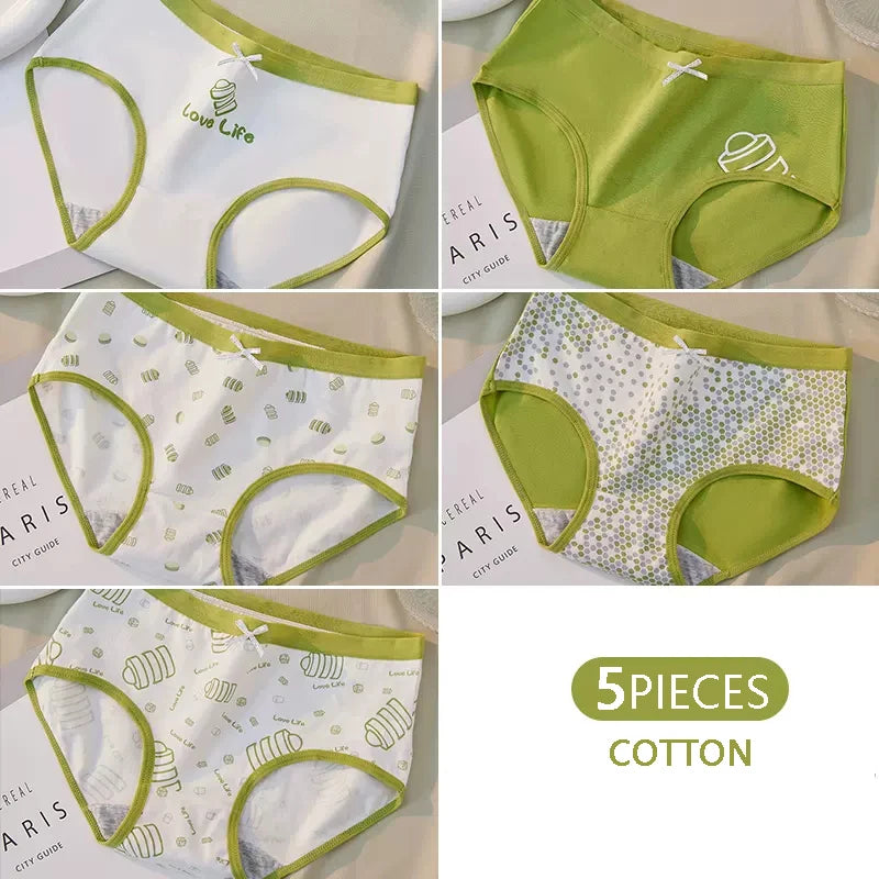 5Pcs/Set Women's Cotton Panties Cute Print Underwear Soft Girls Briefs Sexy Underpants Low Waist Female Breathable Lingerie