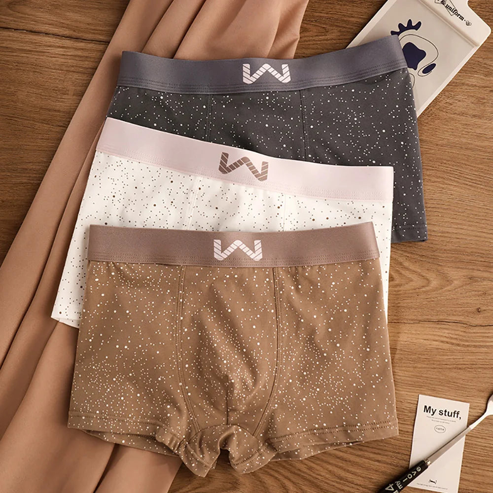 3PCS/Pack 5A Antibacterial 95% Cotton Soft Men's Panties Starry Sky Print Underpants Men Breathable Comfortable U Crotch Boxers