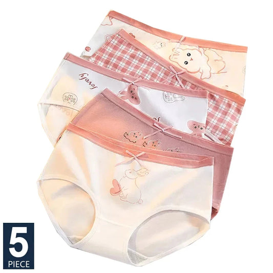 5Pcs Cute Print Young Girls Briefs Cotton Panties Women Breathable Underwear Sexy Low-Rise Ladies Underpants Female Lingerie