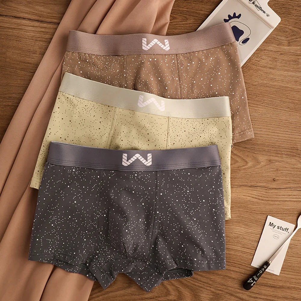 3PCS/Pack 5A Antibacterial 95% Cotton Soft Men's Panties Starry Sky Print Underpants Men Breathable Comfortable U Crotch Boxers