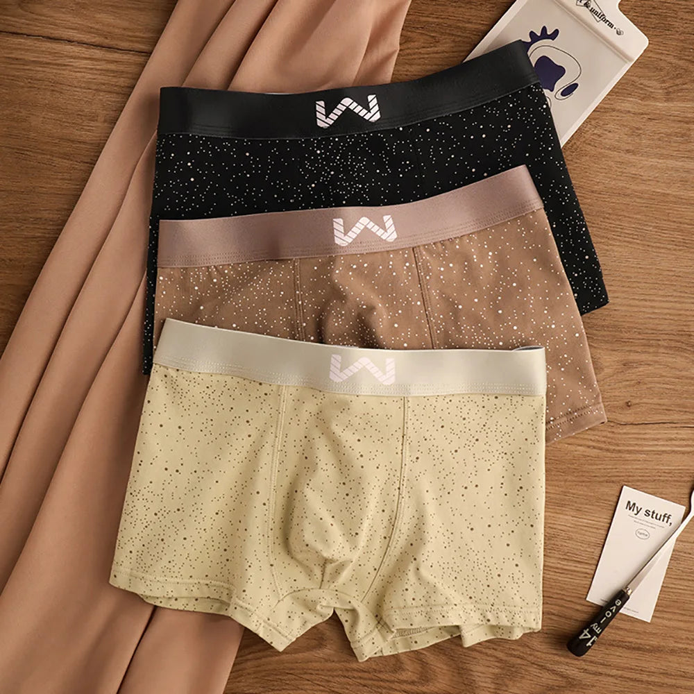 3PCS/Pack 5A Antibacterial 95% Cotton Soft Men's Panties Starry Sky Print Underpants Men Breathable Comfortable U Crotch Boxers
