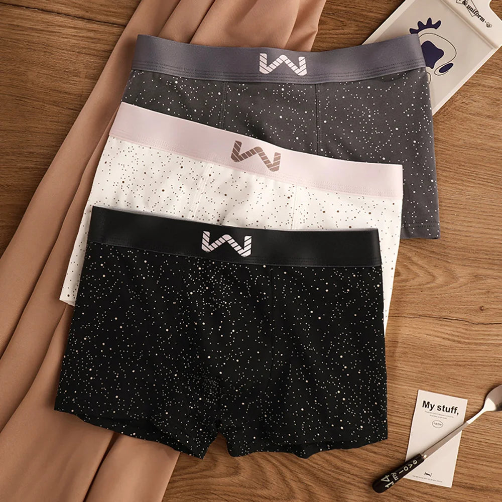 3PCS/Pack 5A Antibacterial 95% Cotton Soft Men's Panties Starry Sky Print Underpants Men Breathable Comfortable U Crotch Boxers