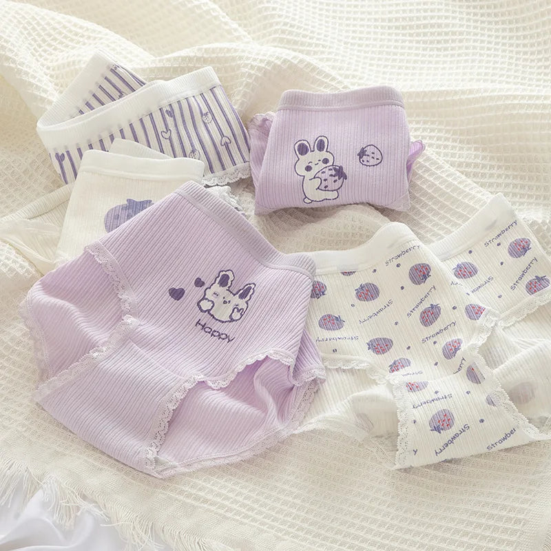 New 5Pcs/set Cotton Panties Strawberry Bear Cartoon Girls Briefs Sexy Women Underwear Lingeries Female Underpants