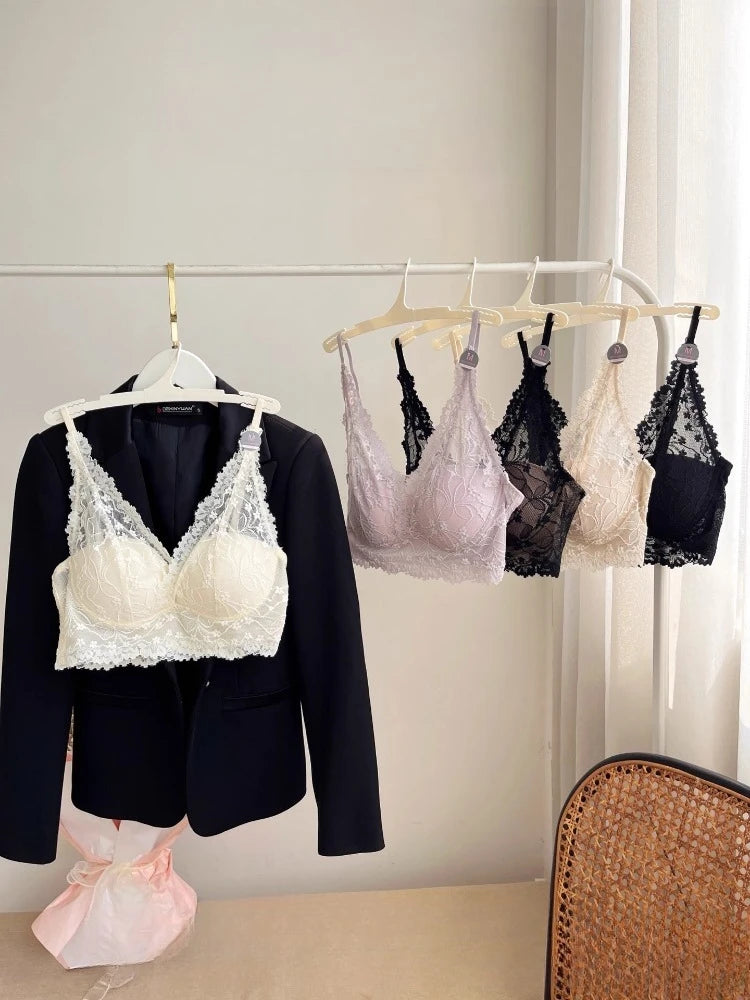 MOYISU Fancy Lace Innerwear Women Halter Neck Bra One Cup Design Back Beauty Comfort Support Elegant Wear Sale French Inspired