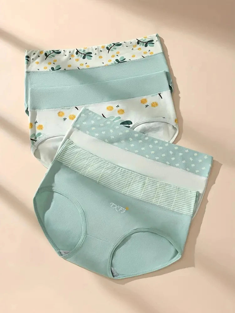4Pcs High Waist Cotton Women Panties Breathable Underwear Fashion Print Pantys Girls Briefs Body Slim Plus Size Female Lingerie