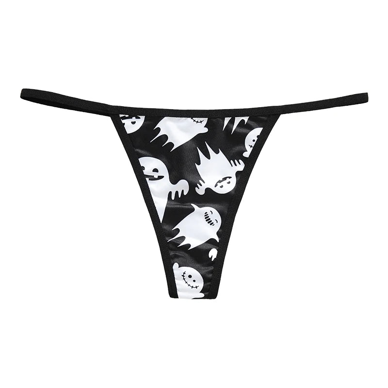 Halloween Mid Waist T-Back Ice Silk Tanga Ropa Interior String Underwear Woman Panties