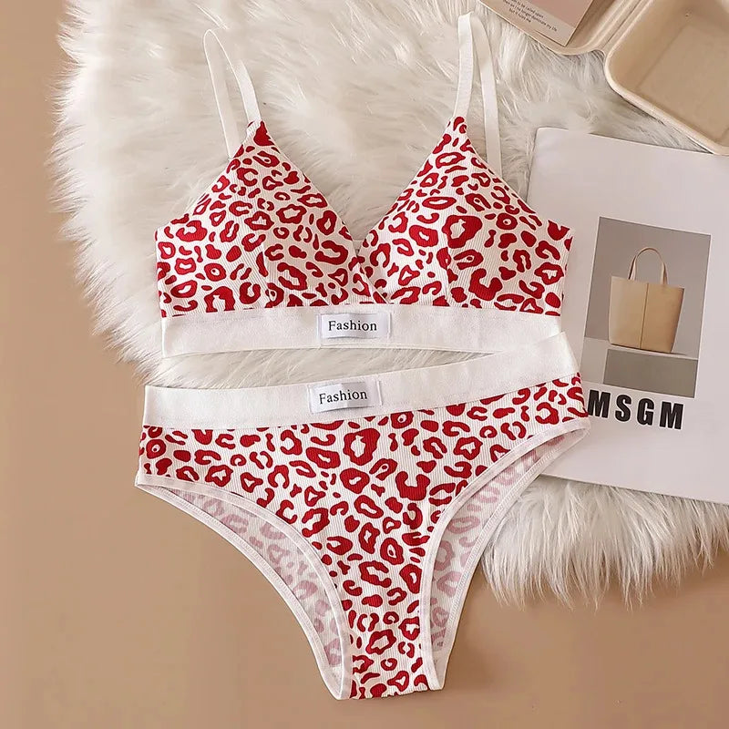 1/5/6Sets New Women's Leopard Print Traceless and Steel Rim Bra Adjustable Shoulder Strap Back Women's Underwear Set
