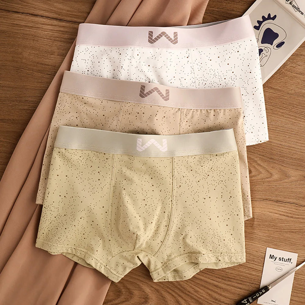 3PCS/Pack 5A Antibacterial 95% Cotton Soft Men's Panties Starry Sky Print Underpants Men Breathable Comfortable U Crotch Boxers