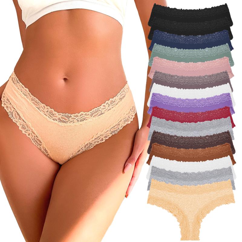 FINETOO Women's 15PCS Cotton Panties Lace Low Rise Basic Brazilian Bikini Cute Panties Soft Breathable Lingerie S-XL Fashionable Minimalist