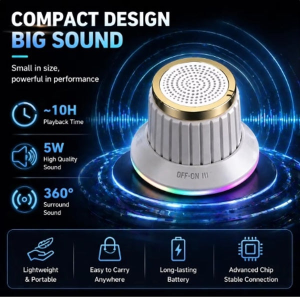 Buyuhui Bluetooth Speaker Wireless Magnetic Knob Speakers TWS Mini Audio Player With Colorful LED Light Stereo Surround Sound