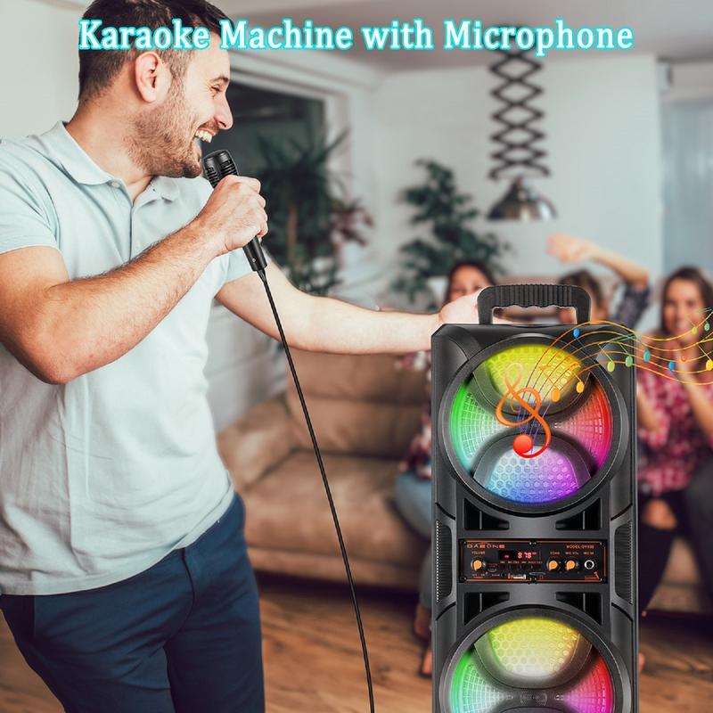 Bluetooth Speaker Loud Wireless with Microphones, Portable PA System Large Party Speaker with Lights, Karaoke Machine for Adults/Kids, Support Remote, FM, TWS, AUX, USB for Garden Home Outdoor