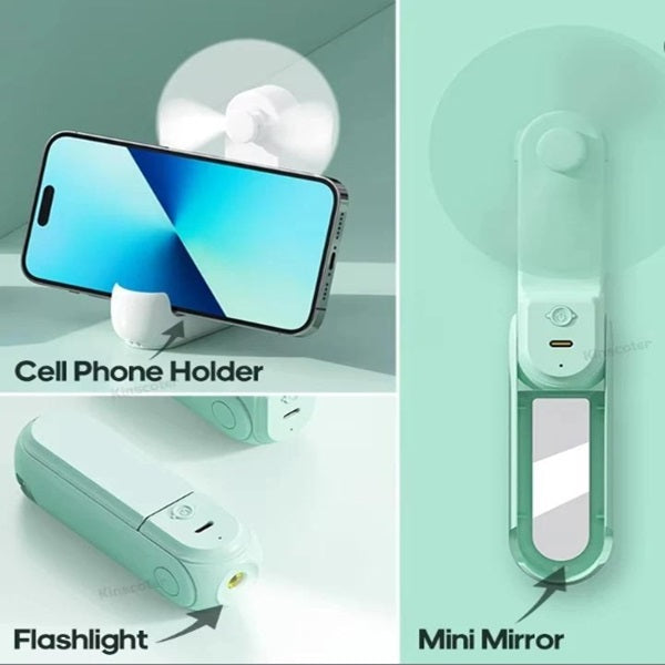 Buyuhui Fan 2200mAh USB Rechargeable 3 Speed Mini Handheld Foldable Fan Hand Held Small Pocket Travel Fan with Handy Power Bank